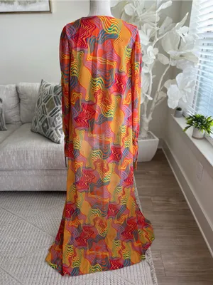 Bananhot Long Multi-Color Sheer Long Sleeve Cover-Up In Waves Size M/L thumbnail 8