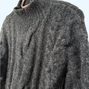 Lovestitch Sweater Charcoal Grey Cable Knit Pom Pom Mock‎ Neck Women Size Small thumbnail 3