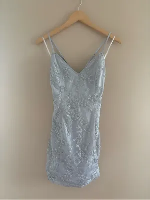 Lulus Blissful Blossoms Silver Sequin Backless Mini Dress Size Small Cocktail thumbnail 3
