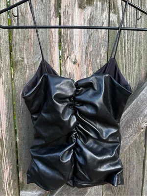 Like New 7 For All Mankind Faux Leather Ruched Cami Top Small Retail $178.00 thumbnail 12