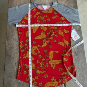 LuLaRoe Randy‎ Floral Raglan Baseball Tee Red Gold Gray 3/4 Sleeve XS NWT thumbnail 8
