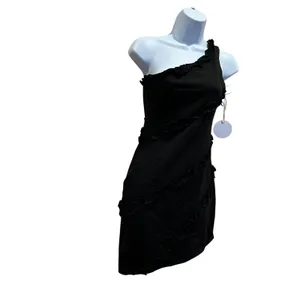 Revolve Black Mini Dress SMALL One Shoulder Bodycon Cotton More to Come $72 NEW thumbnail 6