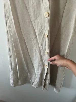 Mango Beige Linen Blend Midi Shirt Dress 4 Button Front Coastal Euro Summer thumbnail 5