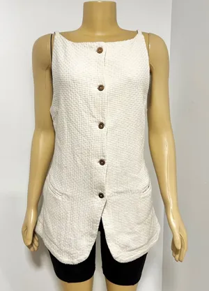 Free‎ People Free-Est Cream Textured Cotton Button Front Longline Vest OB2048594 thumbnail 1