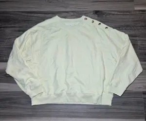 American Eagle Outfitters Cream Crewneck Sweater with Shoulder Buttons thumbnail 1