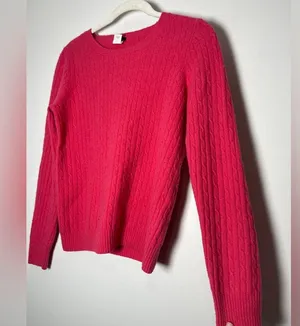 J. Crew Hot Pink Cable Knit Wool Nylon Cashmere Blend Sweater Size Medium thumbnail 5
