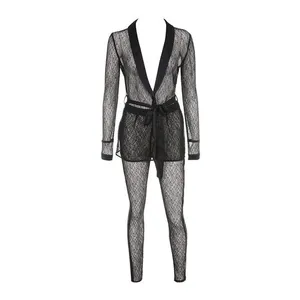 House Of CB London SHEER BLACK LACE TUXEDO AND TROUSERS TWO PIECE SET thumbnail 5