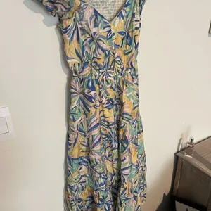 &merci Love Forever Floral Print Cut Out‎ Back Midi Dress Blue Multi M thumbnail 10