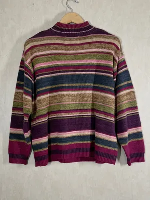 Tiara International Vintage Mock Neck Knit Sweater Grandma in Multi Stripe X thumbnail 4