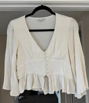 American Eagle Outfitters Top Babydoll Long Sleeve White Embroidered Eyelet thumbnail 1