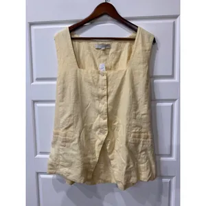 Loft Butter Yellow Linen Blend Button Front Vest Top XL Minimalist Coastal thumbnail 2