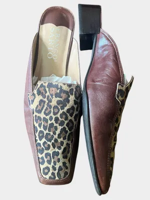Franco Sarto Leopard Leather Square Toe Mule Loafers 8.5M thumbnail 2