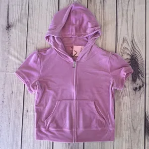 Juicy Couture Dewberry Pink Velour Rhinestone Short Zip Hoodie Set thumbnail 2