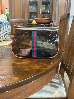 Clear Cosmetic Travel Bag with Pink Trim and Stripe Accent thumbnail 2