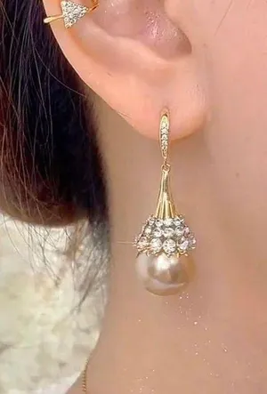 Elegant CZ Pearl Dangle Drop Earrings for Women thumbnail 2