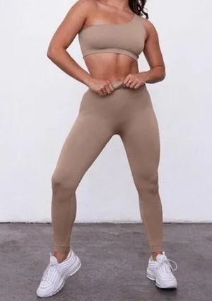 SETactive SET Active High Rise Ribbed Leggings Tan Nude Sculptflex Seamless S thumbnail 1