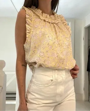 J.Crew Cotton Poplin Ruffle-Trim Top in Rose Vines Size M Retail $80 thumbnail 3