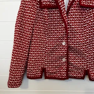 Women’s Red Patterned Women's Blazer Vintage Retro M-L Button Accents Handmade thumbnail 2