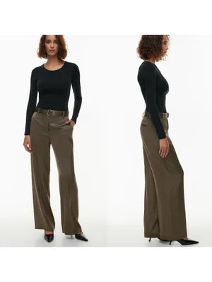 Babaton Aritzia Becket Satin Wide Leg Trouser Pants Soot Brown Women’s size 10 thumbnail 2