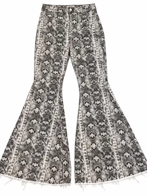 Free People Just Float On Flare Jeans Womens 31 Grey Snake Print Excellent Flare thumbnail 4