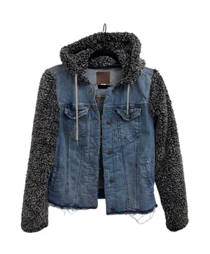 Maurice’s Fleece Sherpa Jean Denim Hooded Trucker Grunge Jacket Size Small thumbnail 1