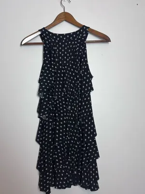 White House Black Market Black White Diamond Geometric Print Ruffle Tiered Dress thumbnail 8