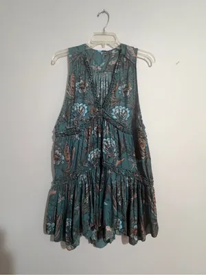 Free People Teal Floral Tiered Tunic- Small thumbnail 2