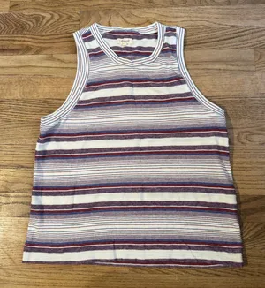 Madewell Striped High Neck Tank Top Red White Blue Cotton Blend‎ Size L thumbnail 1