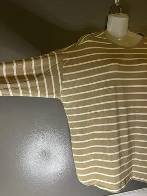 Gap Shirt Womens XXL Beige White Stripe Crew Neck Long Sleeve Jersey Top thumbnail 4