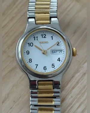 Seiko Two-Tone Ladies Watch White Dial Date Windows Stretch Bracelet New Battery thumbnail 2