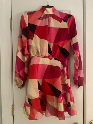 Long Sleeve Multi Colored Silk Dress thumbnail 1
