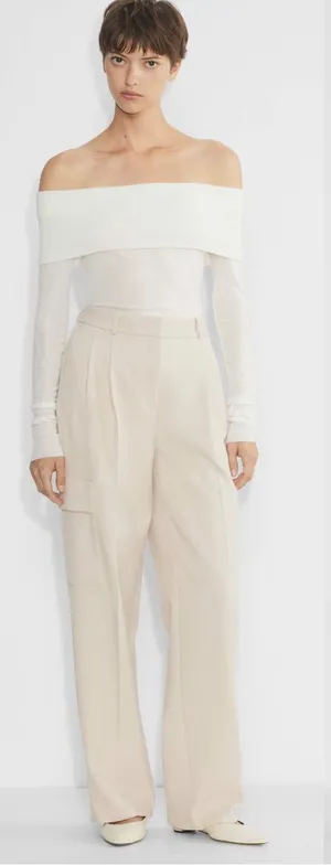 ARITZIA Babaton Streamline Wool Birch Off Shoulder Long Sleeve Top Sweater thumbnail 1