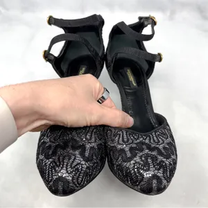 Dolce & Gabbana Vintage Y2K Embroidered Glitter Mary Jane Ankle Strap Heels 37.5 thumbnail 5