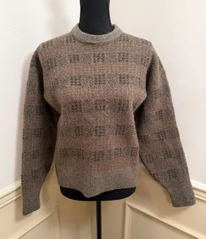 Vintage Ruff Hewn Wool Blend Plaid Striped Sweater Crewneck Earthy Grandpacore thumbnail 1