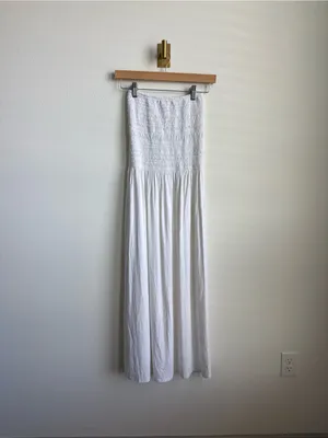 Bleusalt Strapless Smocked Midi Maxi Dress White Micromodal Size 1 Small thumbnail 3