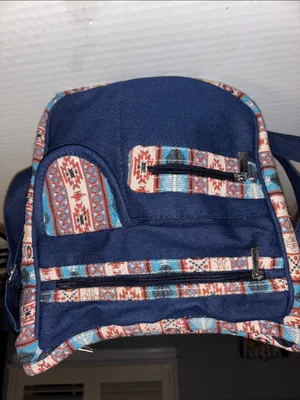 Canyon Sky Blue Denim Bag With Southwestern Embroidery Along Edges Multicolored thumbnail 9