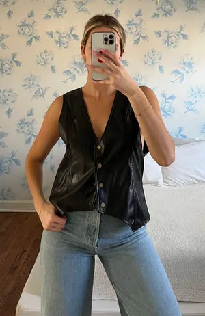 Princess Polly Faux Leather Black Vest thumbnail 1