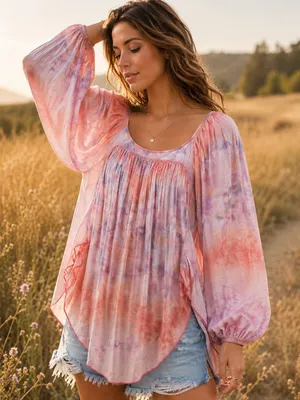 Free People Mystic Tie Dye Tunic Top Pink Lavender Watercolor‎ in Medium thumbnail 1