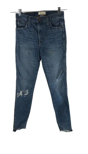 Madewell 10" High-Rise Skinny Jeans Size 26T Distressed Hem Medium Wash Denim thumbnail 1