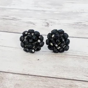 Vintage Screw Back Earrings Black Beads 7/8" thumbnail 3