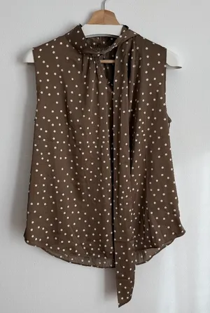 Satin Sleeveless Polka Dot Tie-Neck Top thumbnail 1
