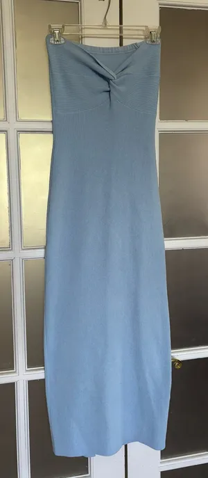 Light Blue Strapless Knitted Dress thumbnail 1