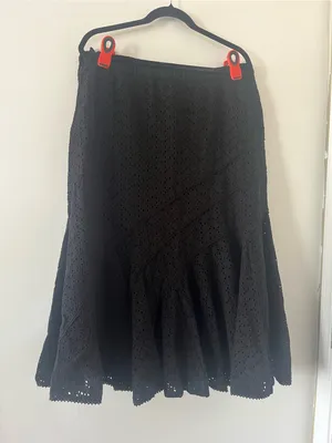 100% Cotton Black Eyelet Midi Skirt XL Romantic Cottagecore Modest Flowy Capsule thumbnail 5