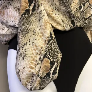 Windsor Silky and Soft Black Snakeskin Body Suit with Plunging Neckline- Small thumbnail 3