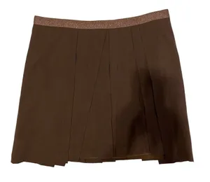 $965 Brunello Cucinelli 48 12 Skirt Wool Asymmetrical Pleated Brown Monili thumbnail 1