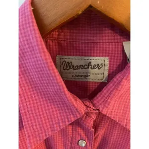 Wrangler Wrancher Womens Long Sleeve Shirt Pearl Snap Button Up Pink Medium thumbnail 5
