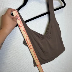 TiulZial Brown Ruched V-Neck Cropped Tank Top Sleeveless Modal Stretch XS thumbnail 3