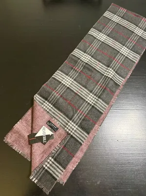 Cashmink by V. Fraas Reversible Plaid Scarf Grey Mauve Red Made in Germany NWT thumbnail 1