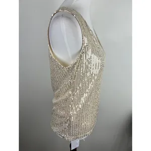 Champagne Gold Sequin V-Neck Tank Top Size Medium NWT Holiday Glam thumbnail 10