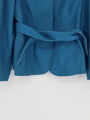 L.L.Bean Cumberland Jacket Women’s Mediim Regular Teal Blue Belted Cotton Trench thumbnail 3